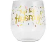 14oz "Hip Hip Hooray!" Plastic Stemless Wine Glass Party Expo