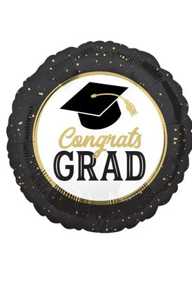 18" Congrats Grad Black & Gold Mylar Balloon - G Party Expo