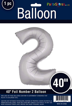 40" Number '2' Mylar Balloon - Silver Party Expo