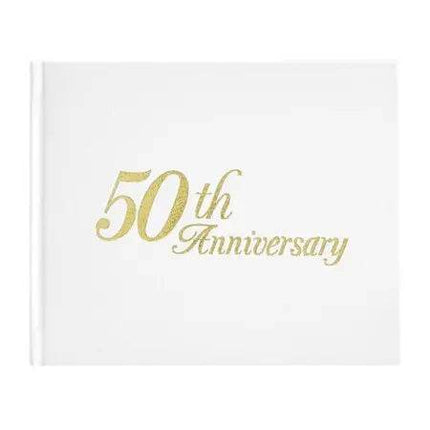 "50th Anniversary" Embossed White & Gold Guest Book Party Expo