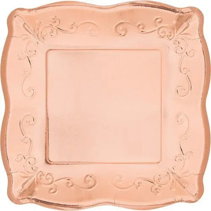 7" Embossed Rose Gold Square Plates (8ct) Party Expo