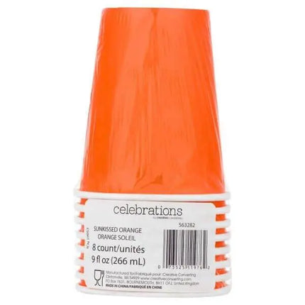 9oz Sunkissed Orange Hot & Cold Paper Cups (8ct) - Party Expo