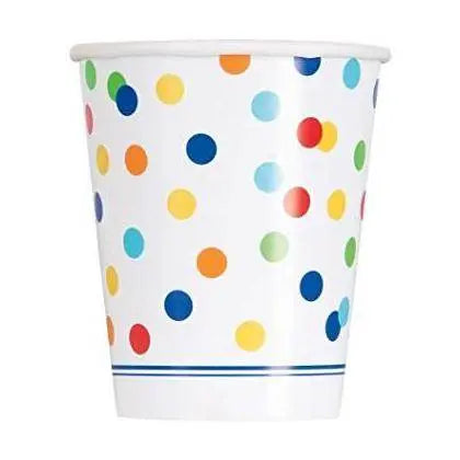 9oz Rainbow Dot Confetti Paper Cups (8ct) - Party Expo