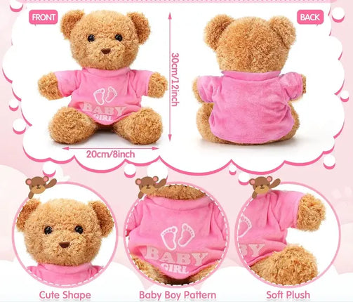 Baby Shower Bear 12 Inch Stuffed Animal Plush Toy with Baby Girl T-shirt 1 ct. Party Expo
