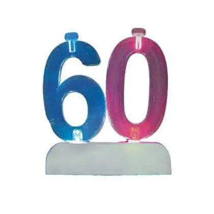 Flashing 60th Birthday Candle Holder with Candles (1ct) - Party Expo
