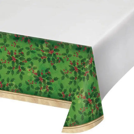 Gilded Holly Plastic Tablecover - Party Expo