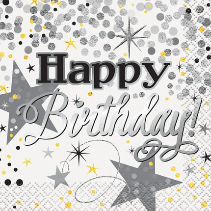Silver Glittering Birthday Beverage Napkins (16ct) - Party Expo