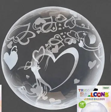Trico - 18" Clear Bubble Balloons with Hearts Party Expo