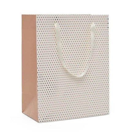 White & Rose Gold Metallic Dots Euro Tote Giftbag - Party Expo