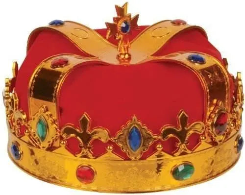 Gold & Red Royal Jewel Encrusted King Crown - Party Expo