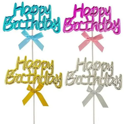 Happy Birthday Silver Cake Topper (1ct) - Party Expo