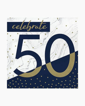 Navy & Gold Milestone 50th Birthday Lunch Napkins (16ct) - Party Expo