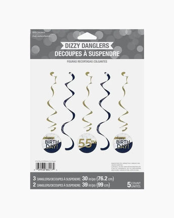 Navy & Gold Milestone Dizzy Danglers with Stickers - Party Expo