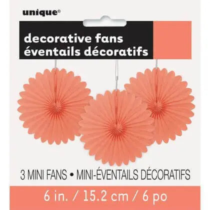 6" Mini Coral Tissue Paper Fan Decorations (3ct) Party Expo