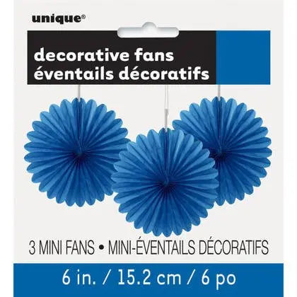 Paper Decorative Fan 6" Royal Blue - 3 ct. Party Expo