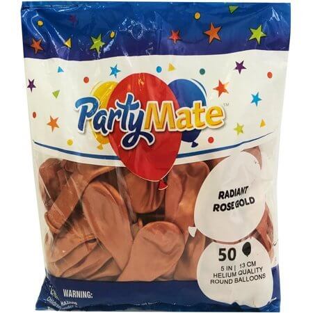 PartyMate - 5" Radiant Rose Gold Latex Balloons (50ct) - SKU:88414 - UPC:071444884143 - Party Expo