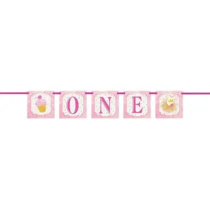 Pink & Gold 1st Birthday Floral Banner - Party Expo
