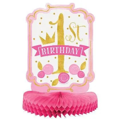 Pink & Gold 1st Birthday Paper Honeycomb Centerpiece - Party Expo