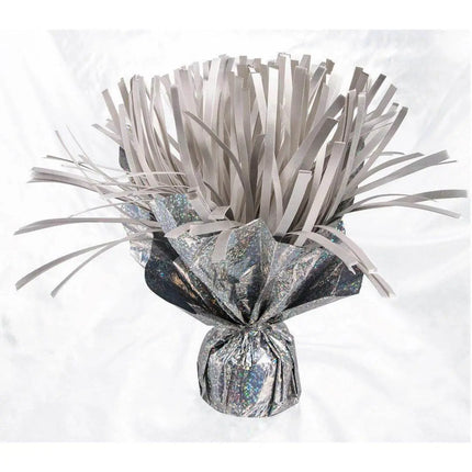 Silver Holographic Pom Pom Balloon Weight Centerpiece - Party Expo