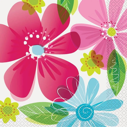 Striped Spring Flower Lunch Napkins - Party Expo