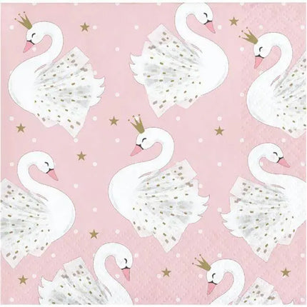Stylish Swan - Pink Beverage Napkins (16ct) - Party Expo