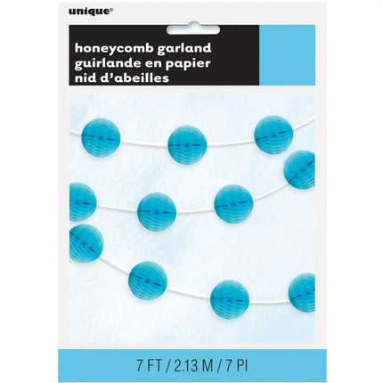Tissue Paper Honeycomb Ball Garland Powder Blue 7ft. - Party Expo