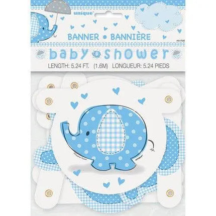 Umbrellaphants - Blue Elephant Baby Shower Banner - Party Expo