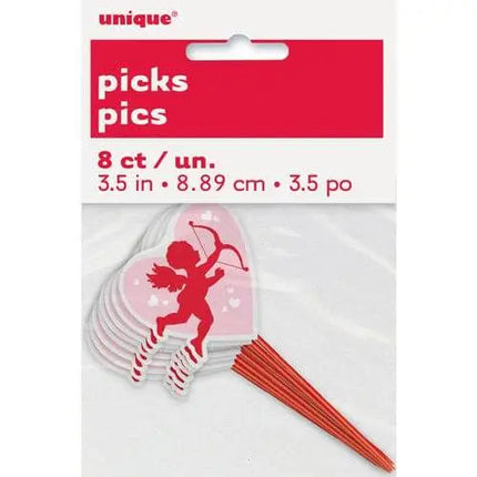 Valentines Day - Cupid Heart Plastic Cupcake Picks (8ct) - Party Expo