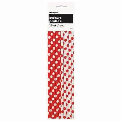 10 Ruby Red Paper Straws - Party Expo