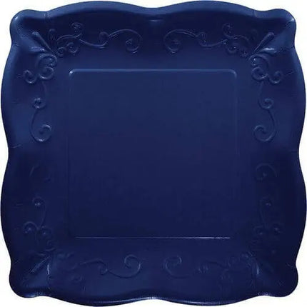 10" Square Banquet Embossed Plates - Navy Blue Party Expo