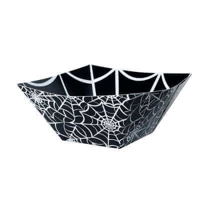 11" Spider Web Halloween Square Snack Paper Bowl - Black Party Expo