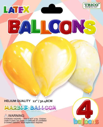 12" Marble Yellow Latex - 4 count Party Expo