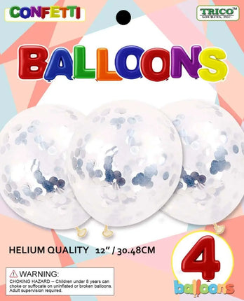 12" Silver Confetti Latex Balloon Party Expo
