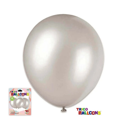 12" Silver Latex Balloon - 10 count Party Expo