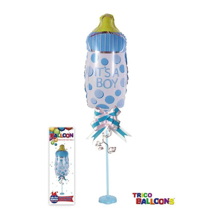 14" Blue Milk Bottle Mylar Balloon Centerpiece with Stand Party Expo