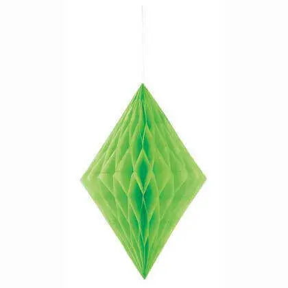 14" Honeycomb Hanging Paper Diamond Decoration - Lime Green Party Expo