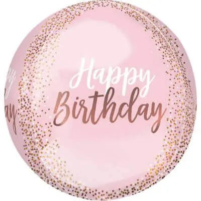 16" Rose Gold Blush Happy Birthday Orbz Balloon Party Expo