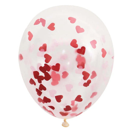 16" Clear Latex Balloons with Heart Confetti (5ct) Party Expo