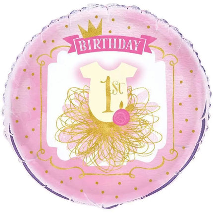 18" 1st Birthday Mylar Balloon - Pink & Gold #316 Party Expo