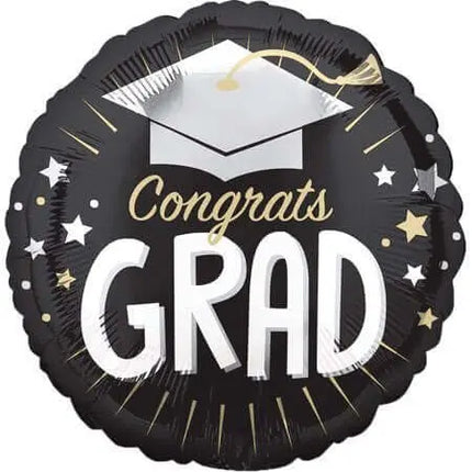 18" Congrats Grad Cap Mylar Balloon - Black & Silver Party Expo