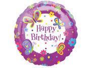 18" Happy Birthday Butterflies Mylar Balloon #75 - SKU:15584 - UPC:026635135498 - Party Expo