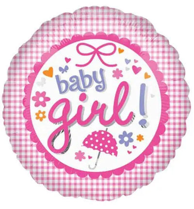 18" New Baby Girl Gingham Mylar Balloon #132 Party Expo
