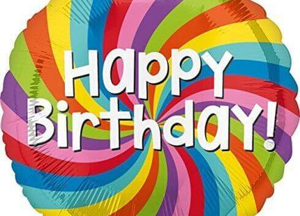 18" Rainbow Wheel Happy Birthday Mylar Balloon - SKU:87609 - UPC:026635356251 - Party Expo