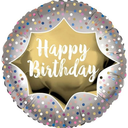 18" Satin Gold Birthday Burst Mylar Balloon #453 Party Expo