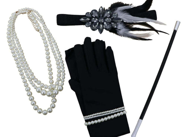 20's Flapper Kit (Long Gloves, Headband, Cigar Holder, Necklace - SKU:69571 - UPC:847218049021 - Party Expo