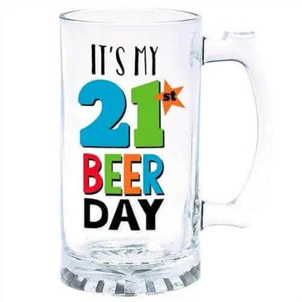 21st Happy Birthday Glass Beer Tankard - Party Expo