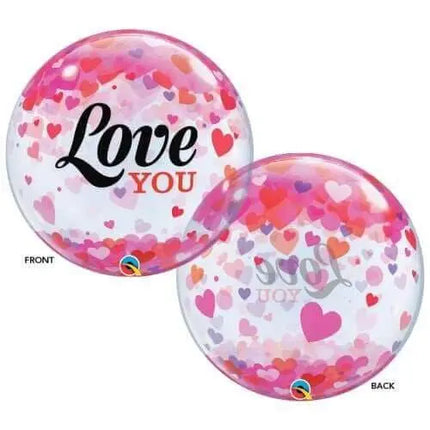 22" Love You Confetti Hearts Bubble Balloon Party Expo