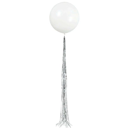 24" White Latex Balloon with Silver Tassel (1ct) Party Expo