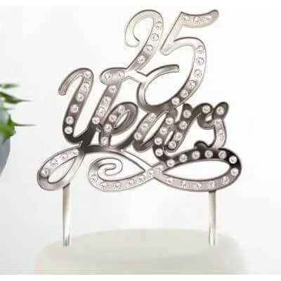 25th Anniversary Cake Topper - Silver - Party Expo
