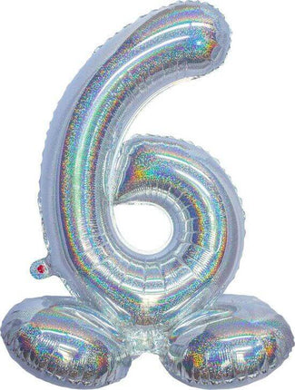 26" Standing Number '6' Mylar Balloon - Holographic Silver Party Expo